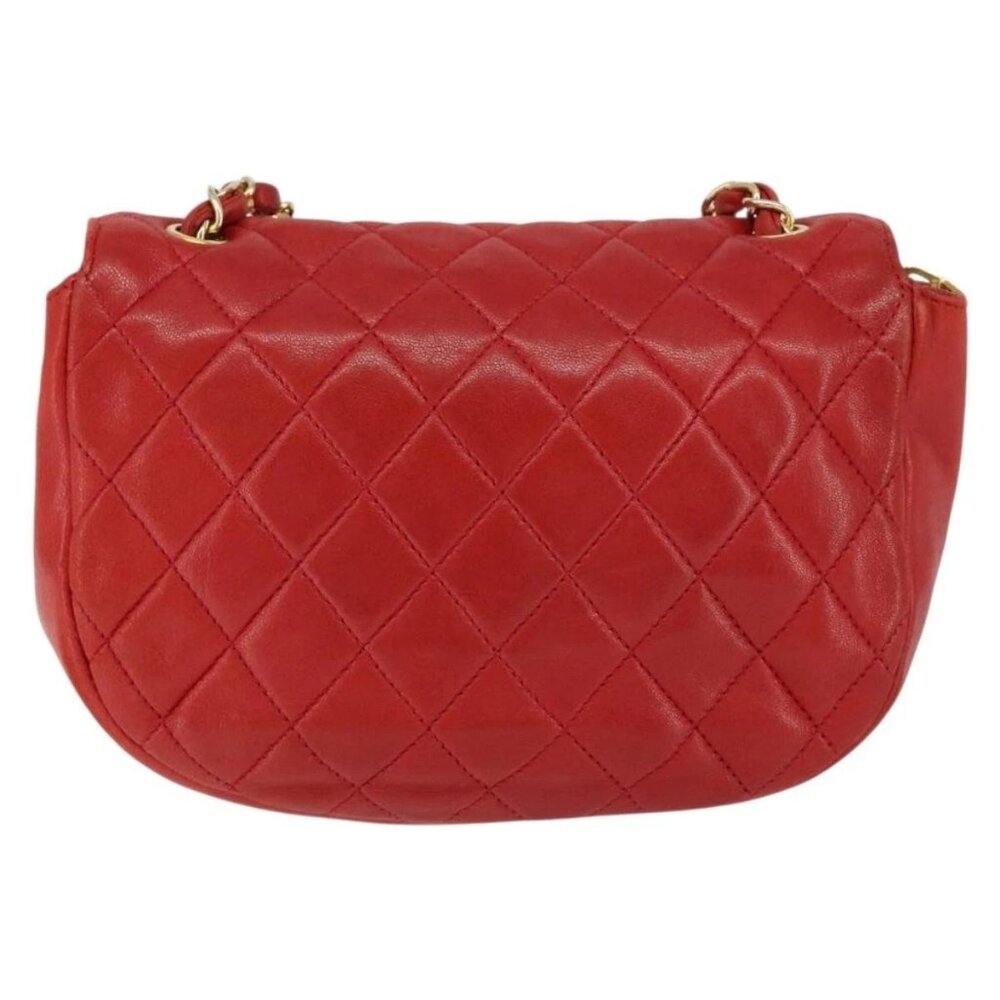 CHANEL Matelasse Chain Shoulder Bag Lamb Skin Red Gold CC Auth 149223 - Picture 3 of 15